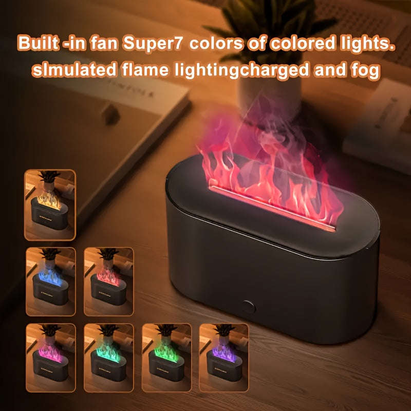 7-color simulated flame diffusion humidifier with flame-shaped smoke design for nighttime