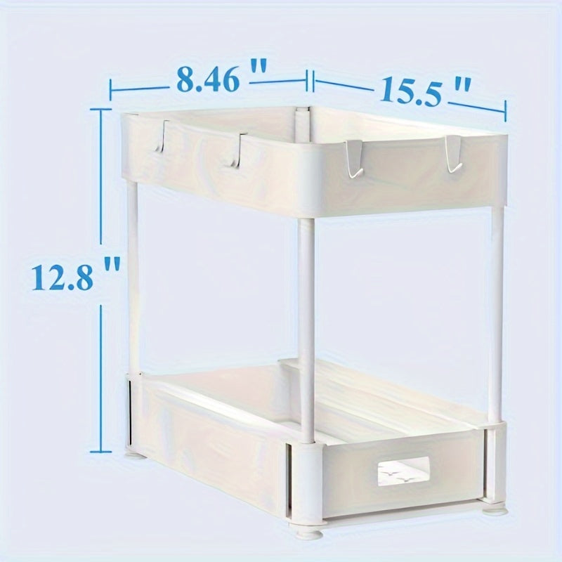 2pcs, 2 Tier Sliding Under Sink Organizer with Hooks