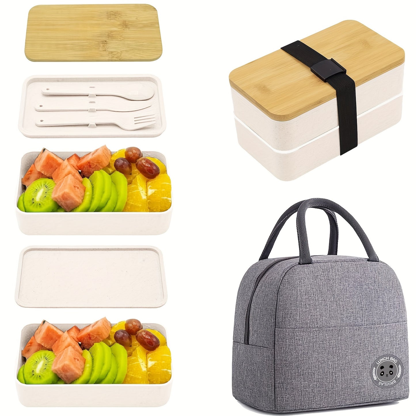 Double Layer Bento with Thermal Bag Lunch Box Suit