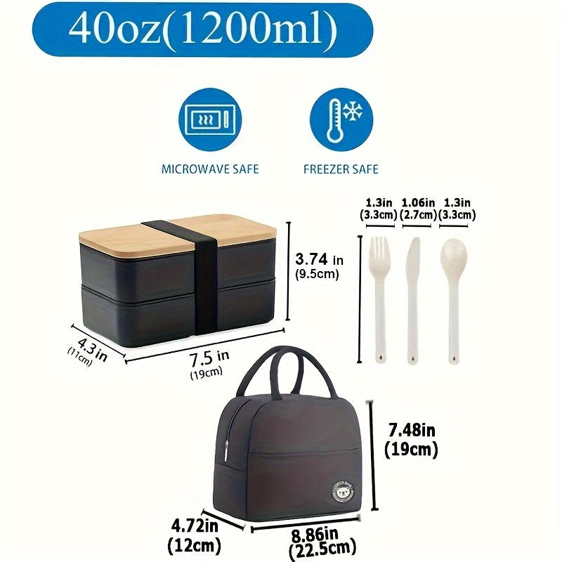 Double Layer Bento with Thermal Bag Lunch Box Suit