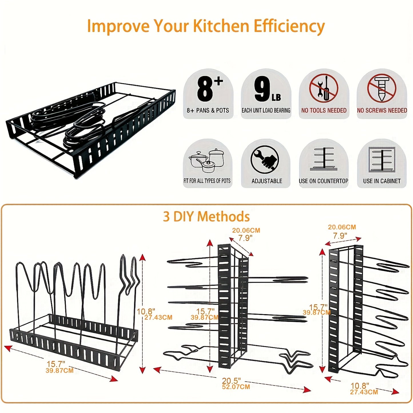 8-Tier Heavy Duty Pot Rack Organizer