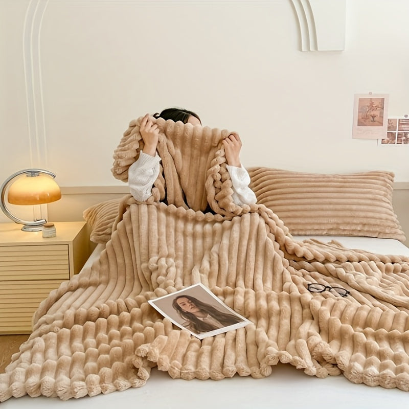 1pc Cozy Double-Sided 3D Rabbit Hair Blanket