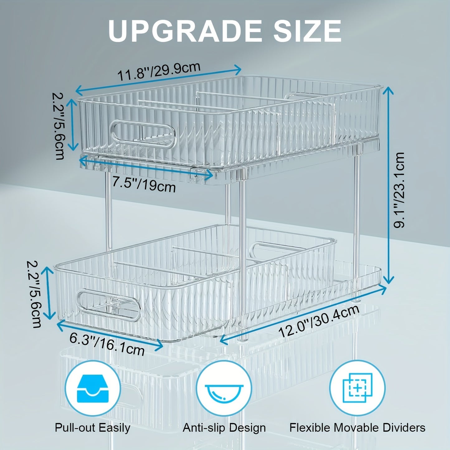 2 Pack Clear Under Sink Bathroom Storage Organizer