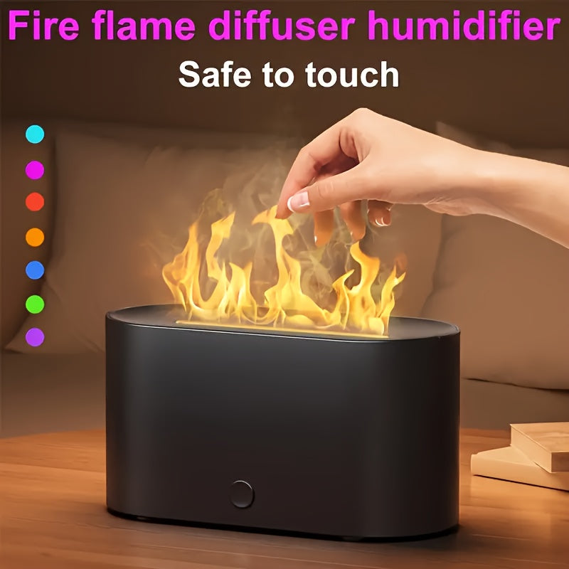 7-color simulated flame diffusion humidifier with flame-shaped smoke design for nighttime