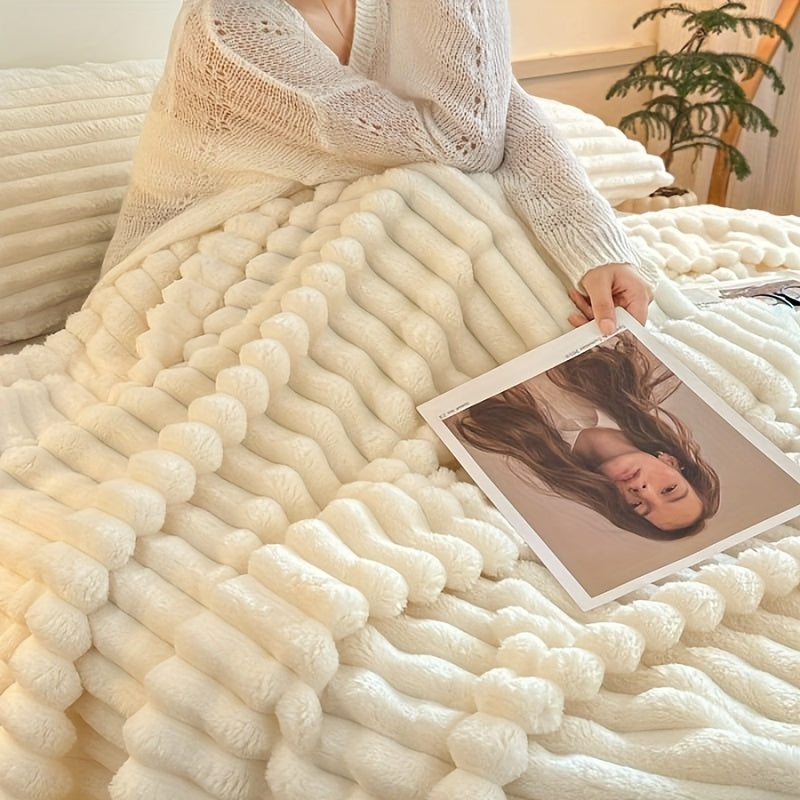 1pc Cozy Double-Sided 3D Rabbit Hair Blanket