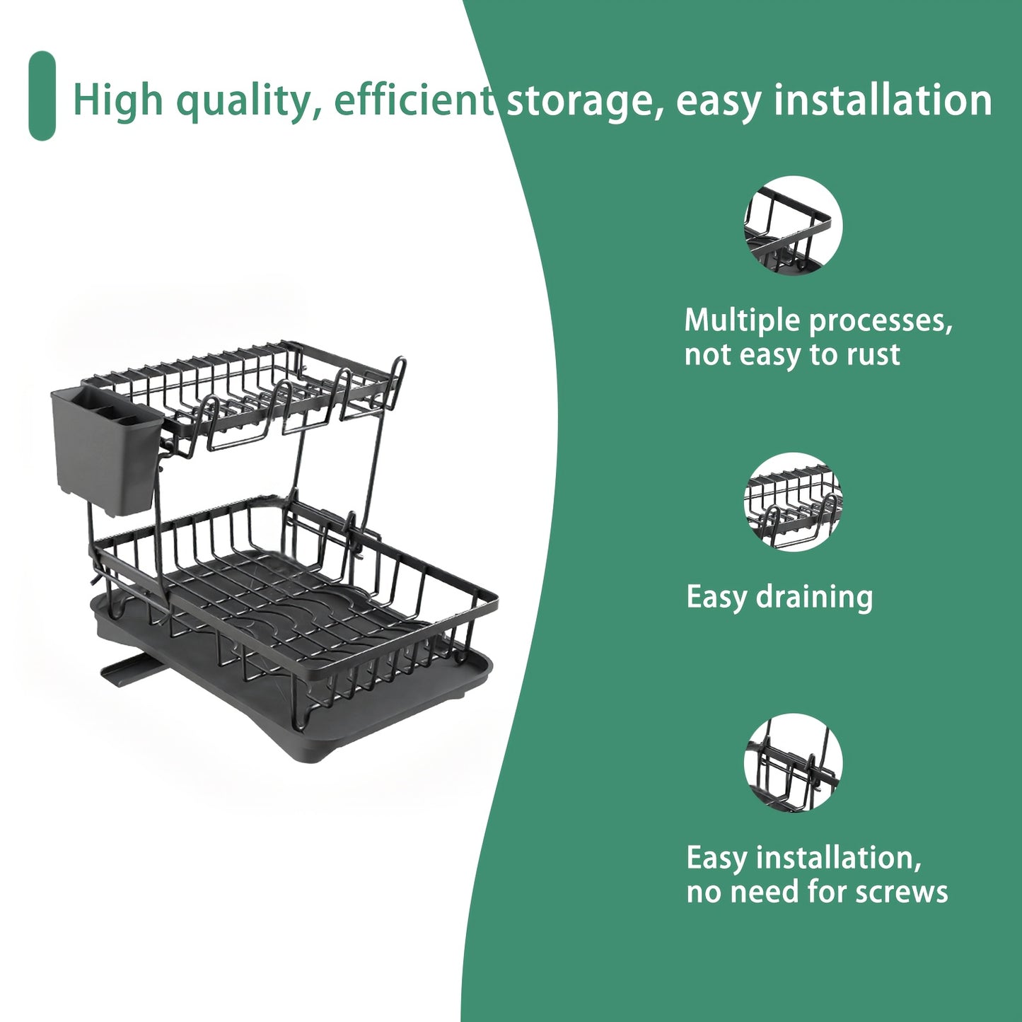 Space-Saving 2-Tier Dish Rack with Self-Draining Design