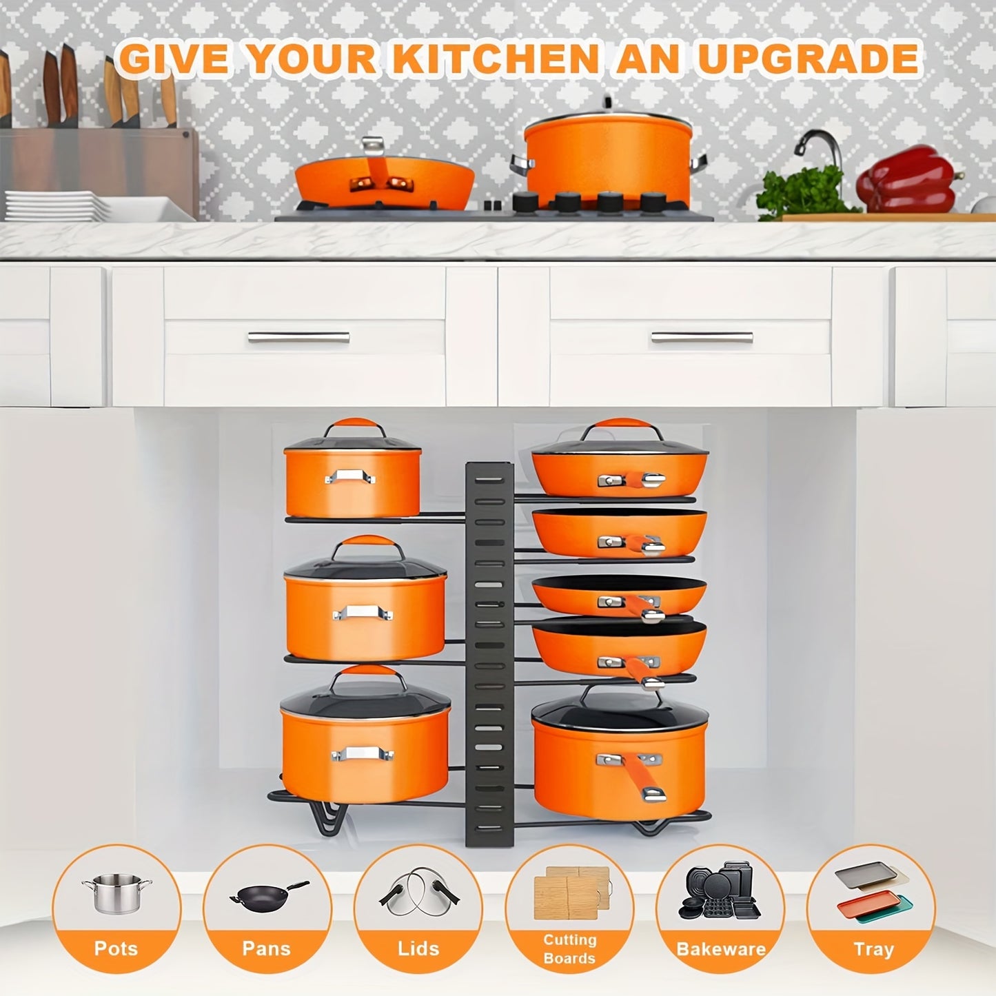 8-Tier Heavy Duty Pot Rack Organizer