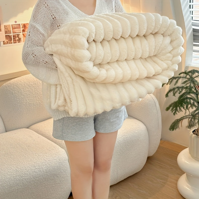 1pc Cozy Double-Sided 3D Rabbit Hair Blanket