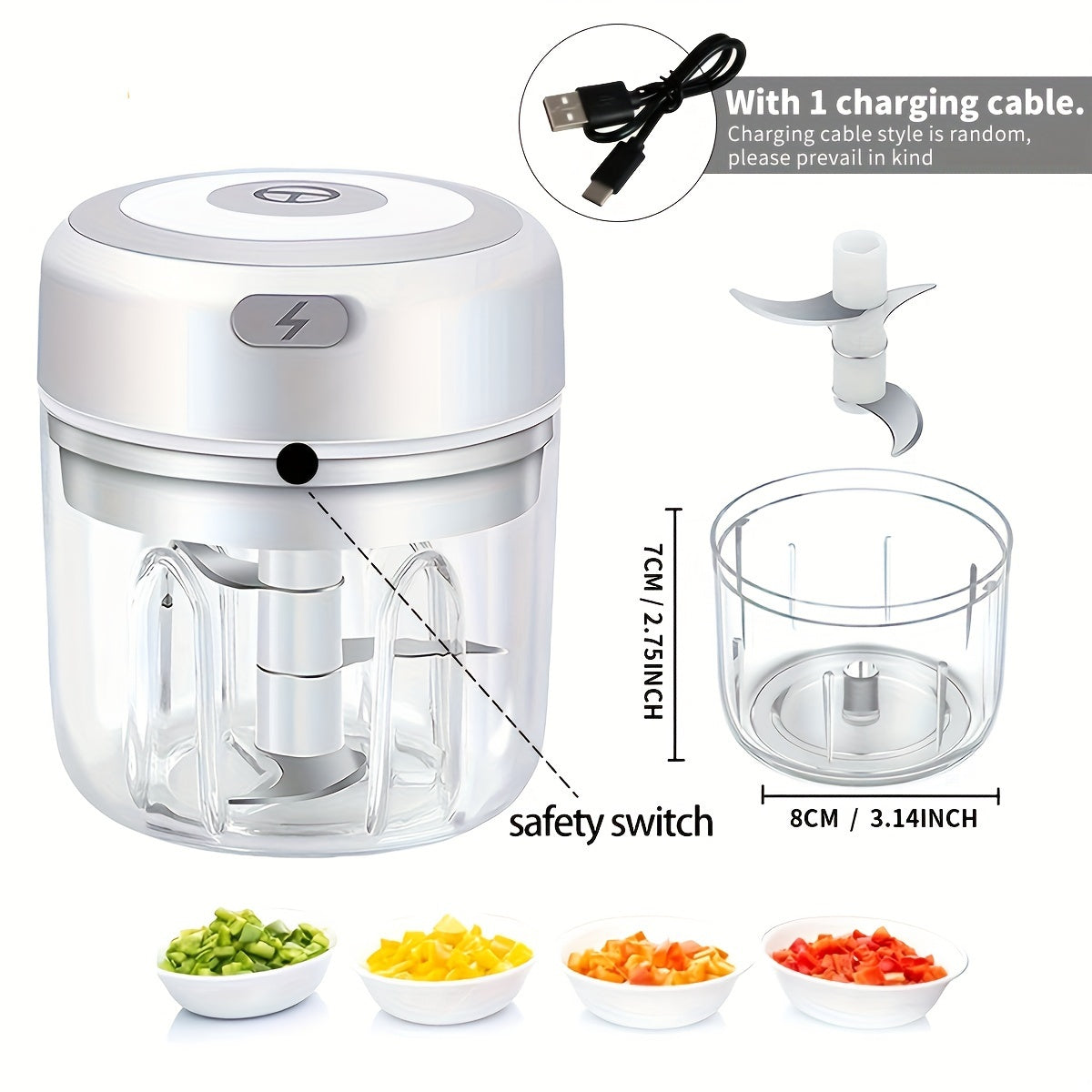 1pc 8.45 Oz Cordless Portable Electric Food Chopper: Mini Electric Garlic Chopper