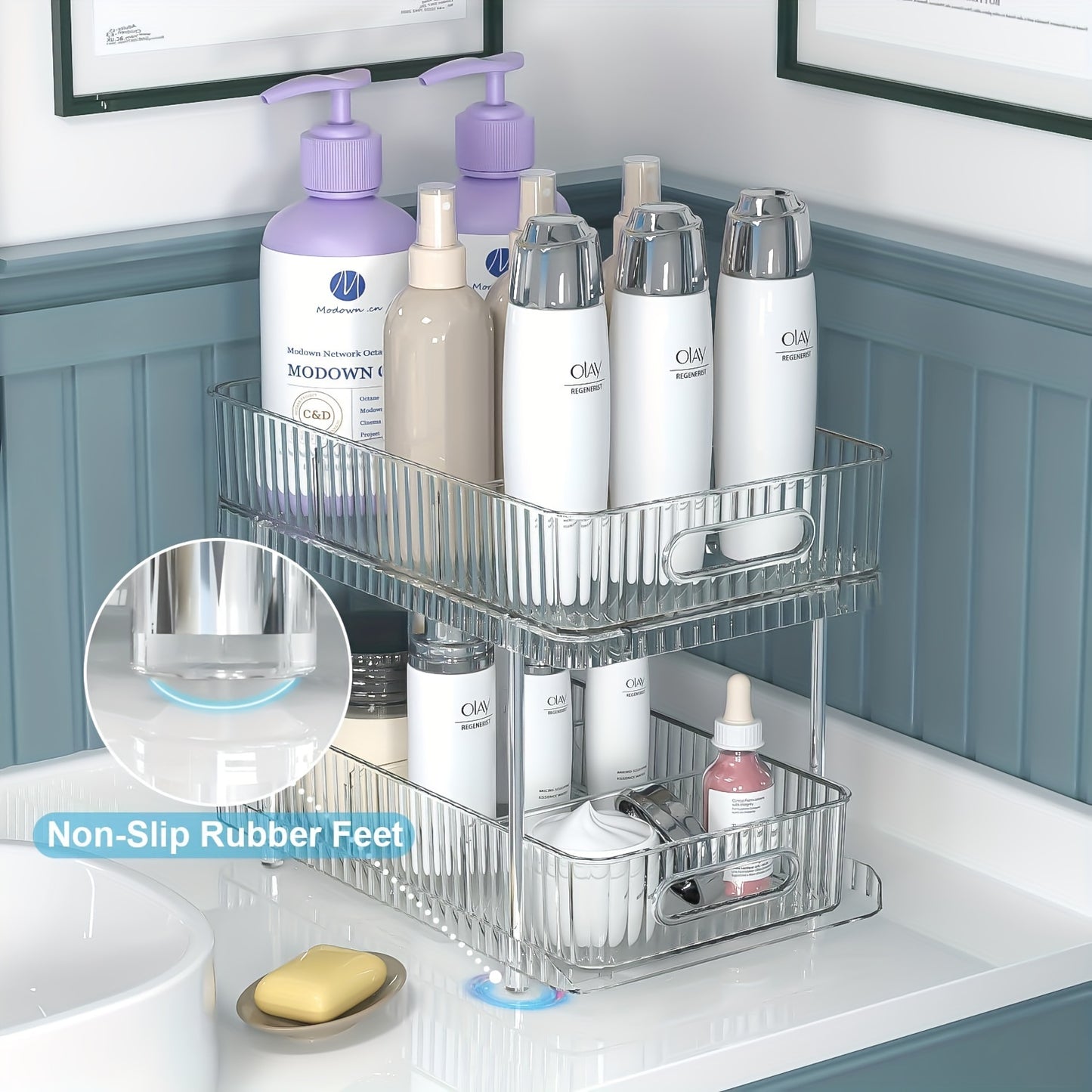 2 Pack Clear Under Sink Bathroom Storage Organizer