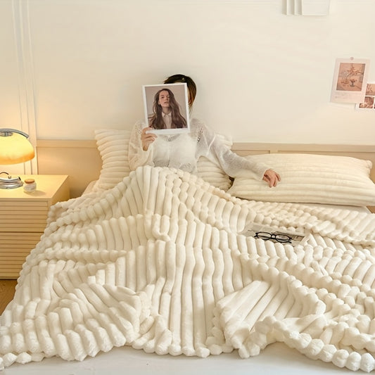 1pc Cozy Double-Sided 3D Rabbit Hair Blanket